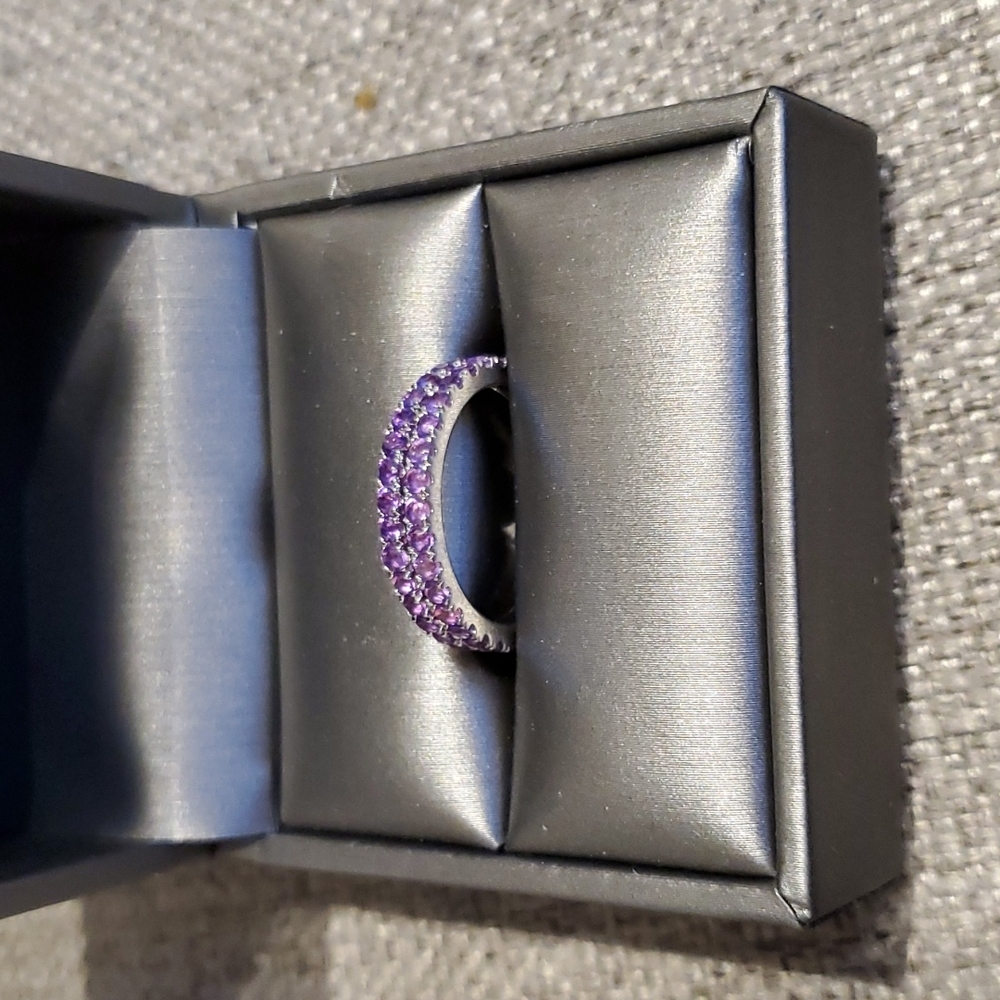 2 amethyst stackable silver rings